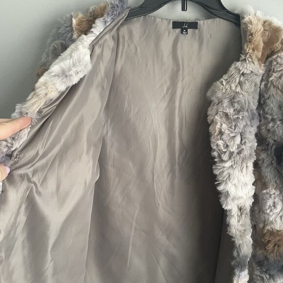 Faux Fur Coat Size M Joh Hook Closure Faux Fur Lilac Gray Cream Brown Fuzzy - Picture 9 of 16